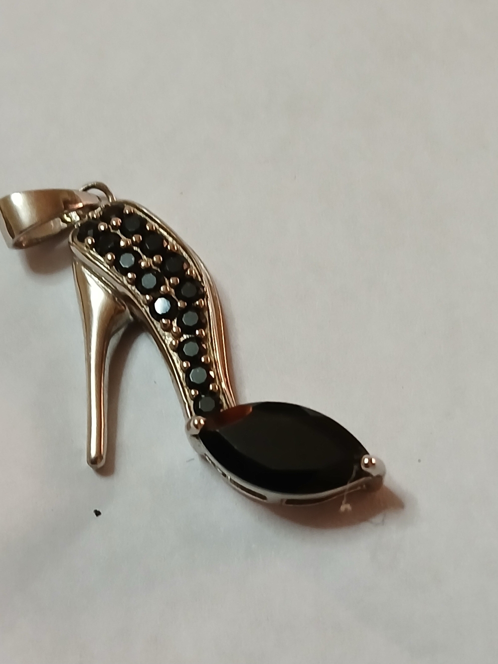 Silver High Heel Pendant Necklace with Black Stones - Women Jewelry